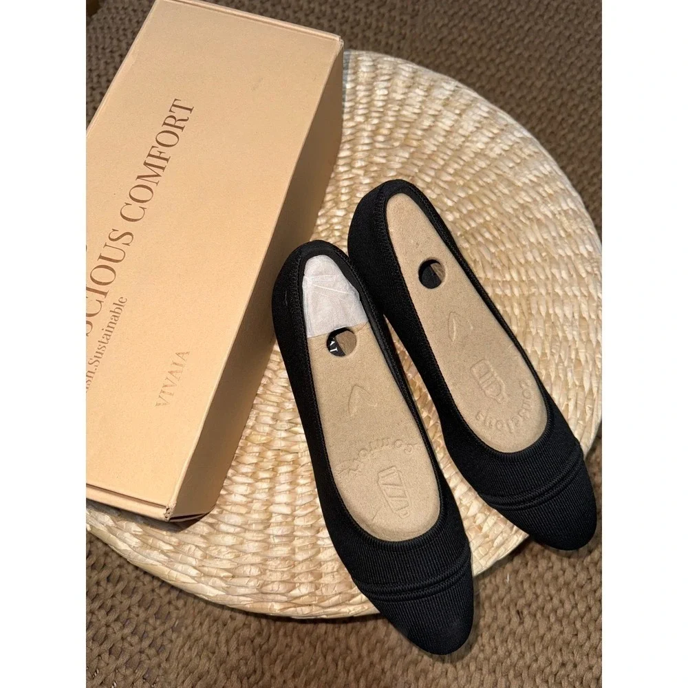 VIVAIA Black Knit Pointed‎ Toe Block Heel Pumps Comfortable Shoes EU/39 US/8